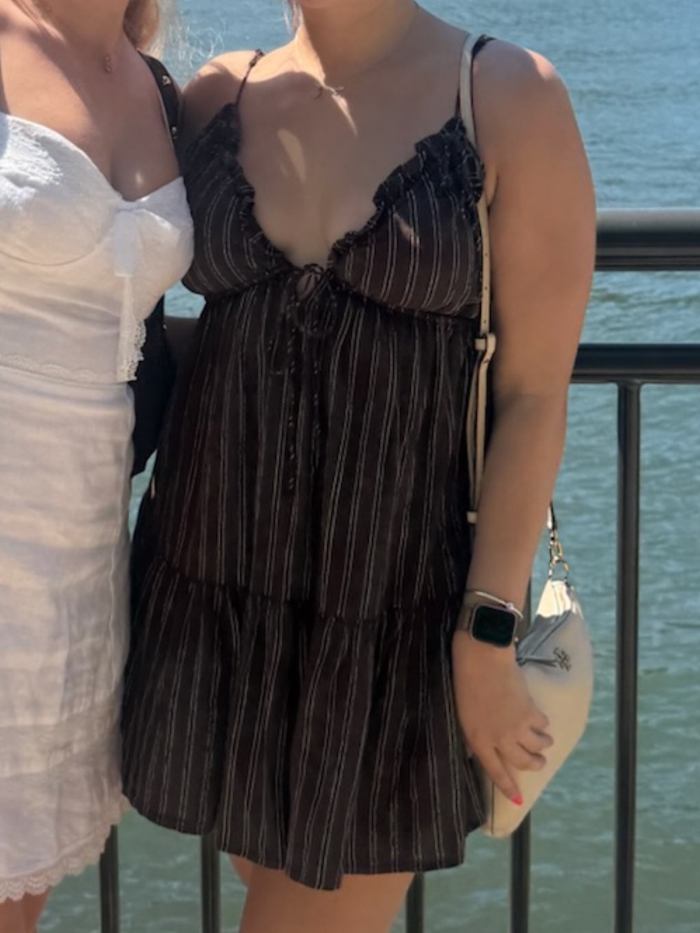 Brown Pinstripe Spaghetti Strap Dress